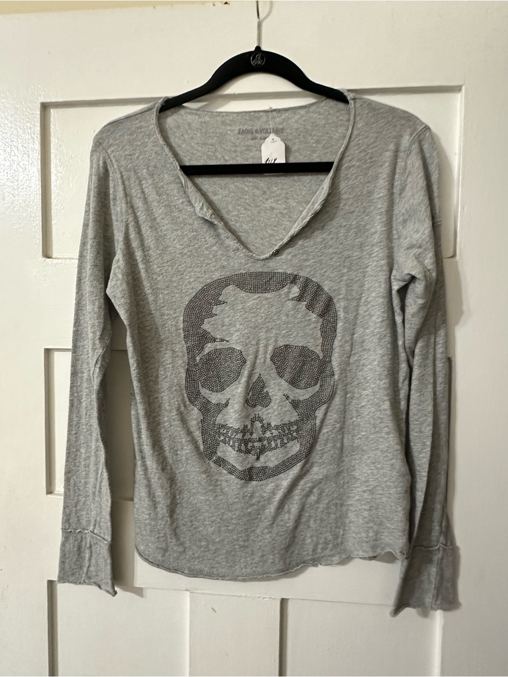 Zadig & Voltaire Gray Long-Sleeve Skull Tee Sz Md